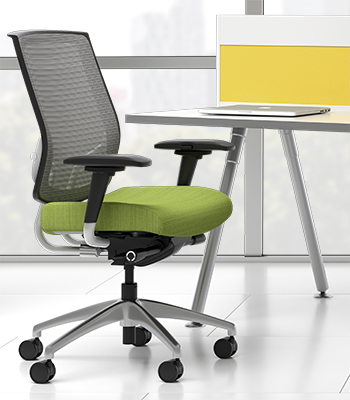 Focus Sport highback task chair, impress mesh, Maharam Rove Pomelo, fully adjustable arms with Sport arm pads, oversized Sport casters, aluminum base Focus Sport highback task chair, impress mesh, Maharam Rove Pomelo, fully adjustable arms with Sport arm pads, oversized Sport casters, aluminum base